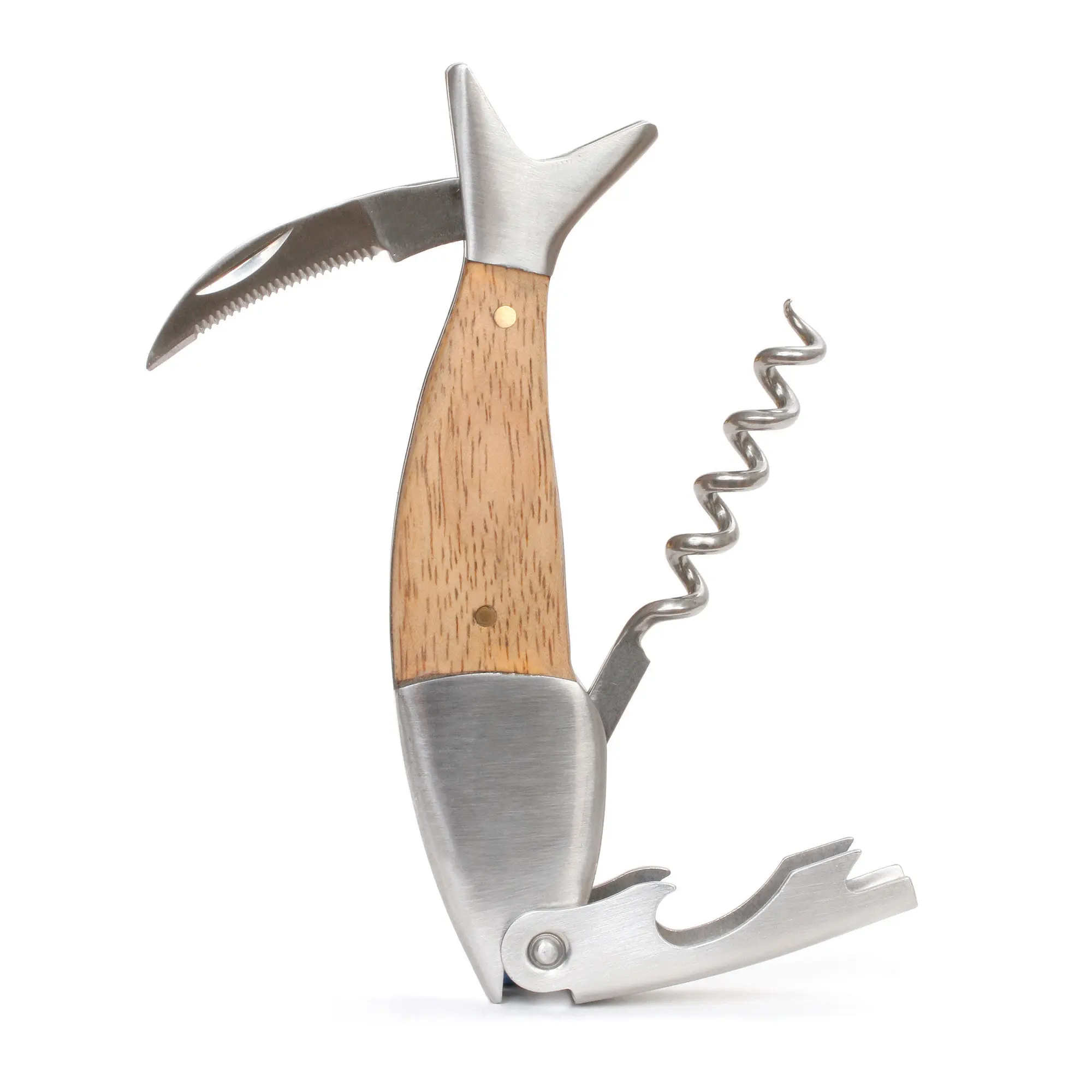 Ouvre-bouteille De Vin Original - Poisson En Acier Inoxydable Et Manche En Bois (UK)