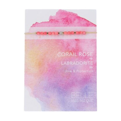 Bracelet minéral Corail rose et labradorite