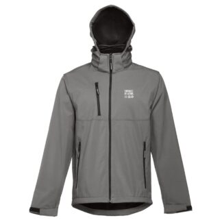 veste softshell-coupe vent-grise-avecpuche-poche devant-étanche
